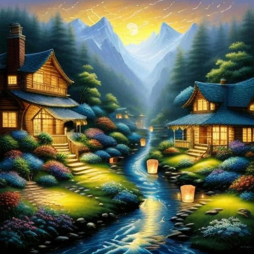 Paper Lantern on River at Dusk