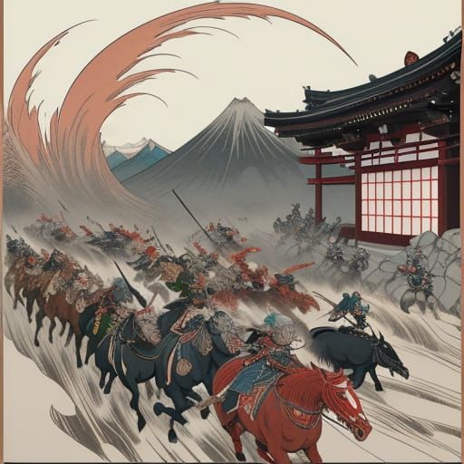 Ukiyo-e Style Epic Battle Before Minas Tirith