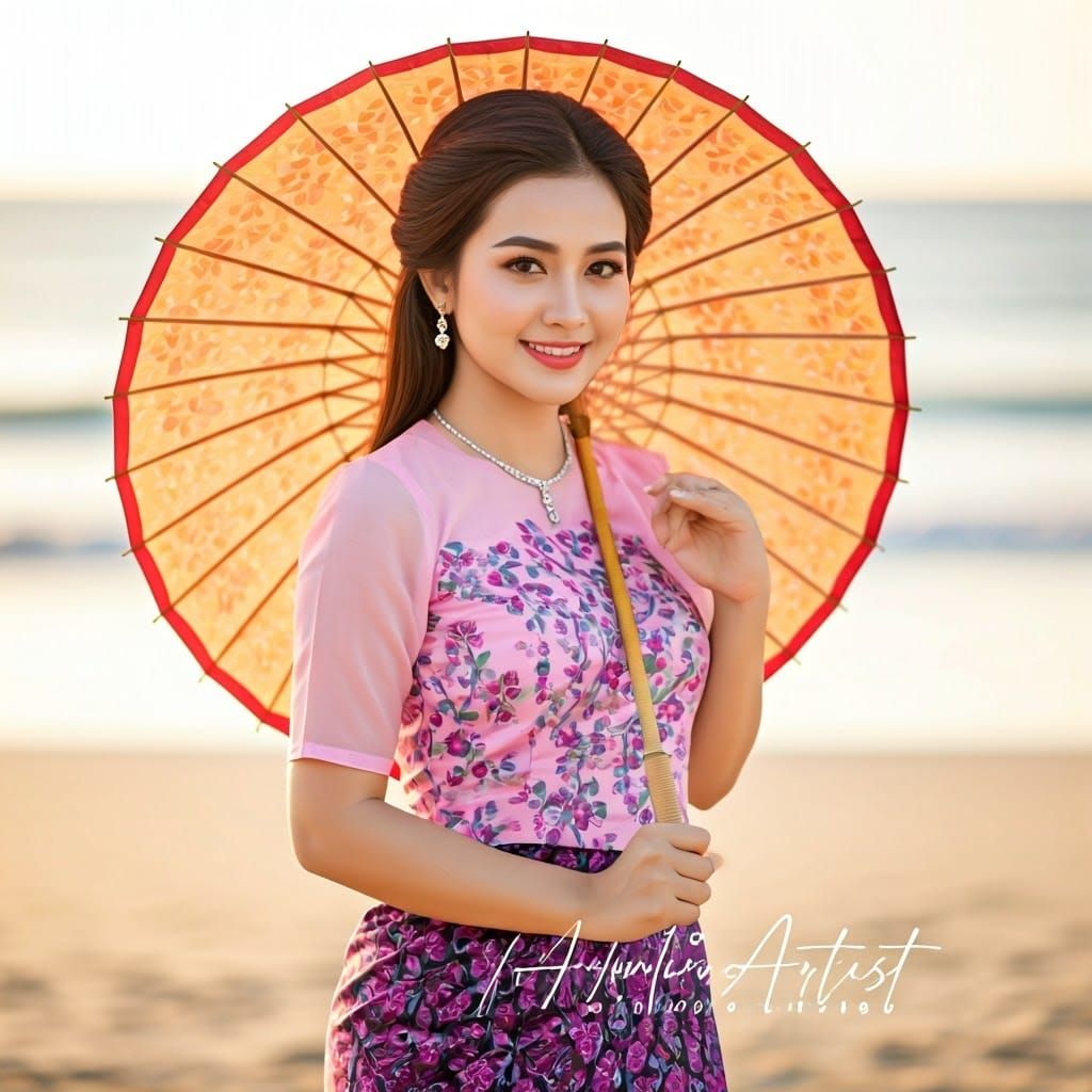 Burmese Beauty with Pathein Umbrella, Fashion Photography