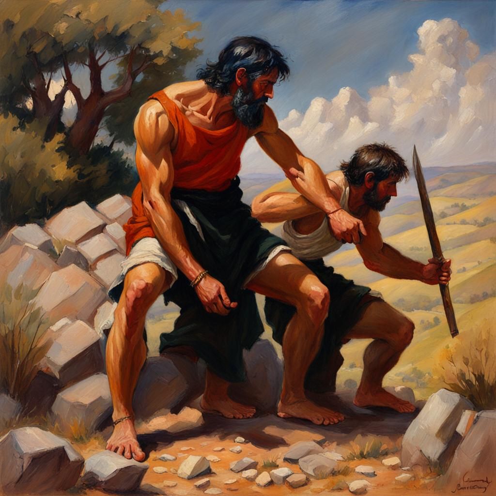 Cain and Abel: Classical Oil Painting