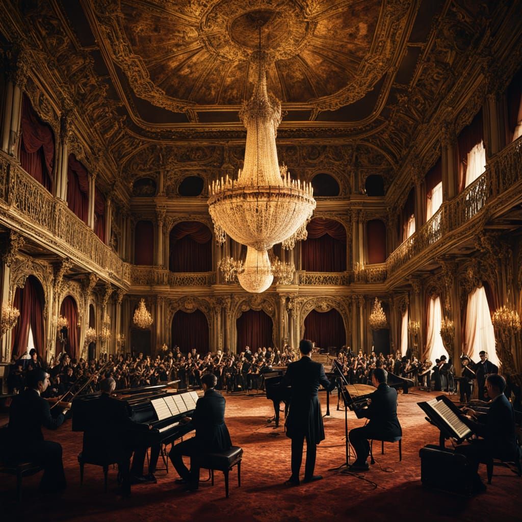 Royal Musicians Play in Palace Ballroom: Cinematic Film Stil...
