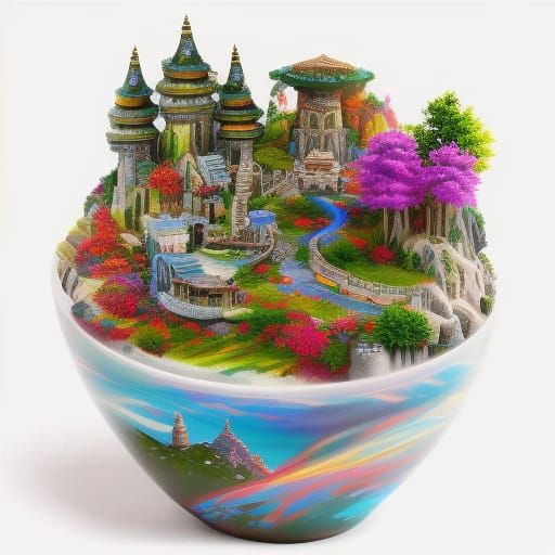 Fantastical Cliffside City in Flowing Gouache Style