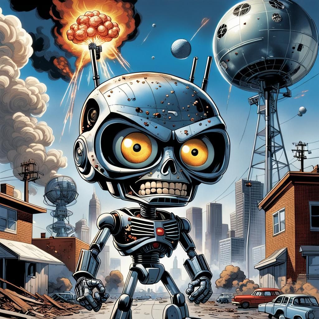 Terminator as Mad Magazine Cartoon Illustration