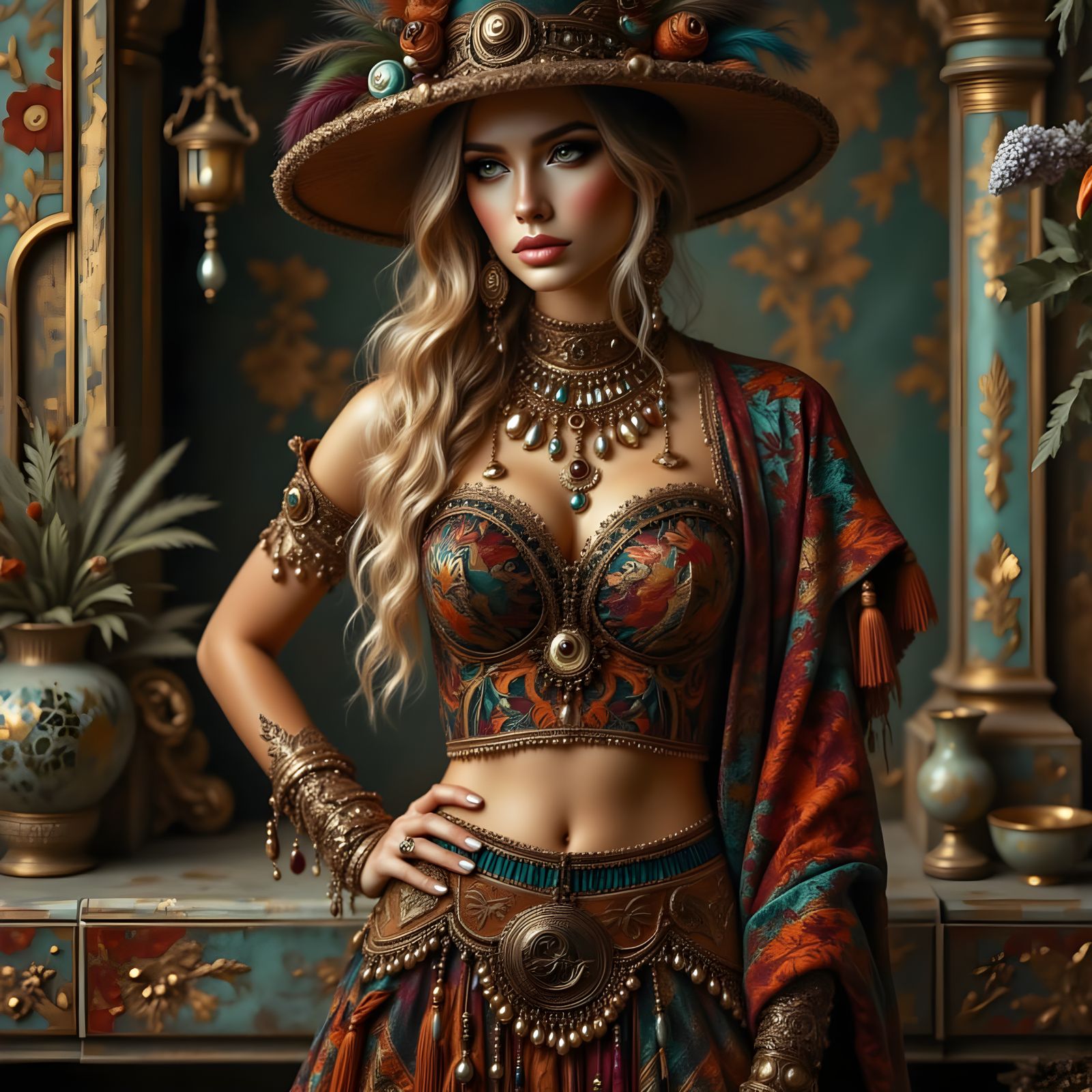 Ethereal Goddess in Colorful Barbarian Attire