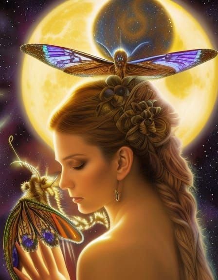Beautiful Moth Woman with Wings in Fantasy Art