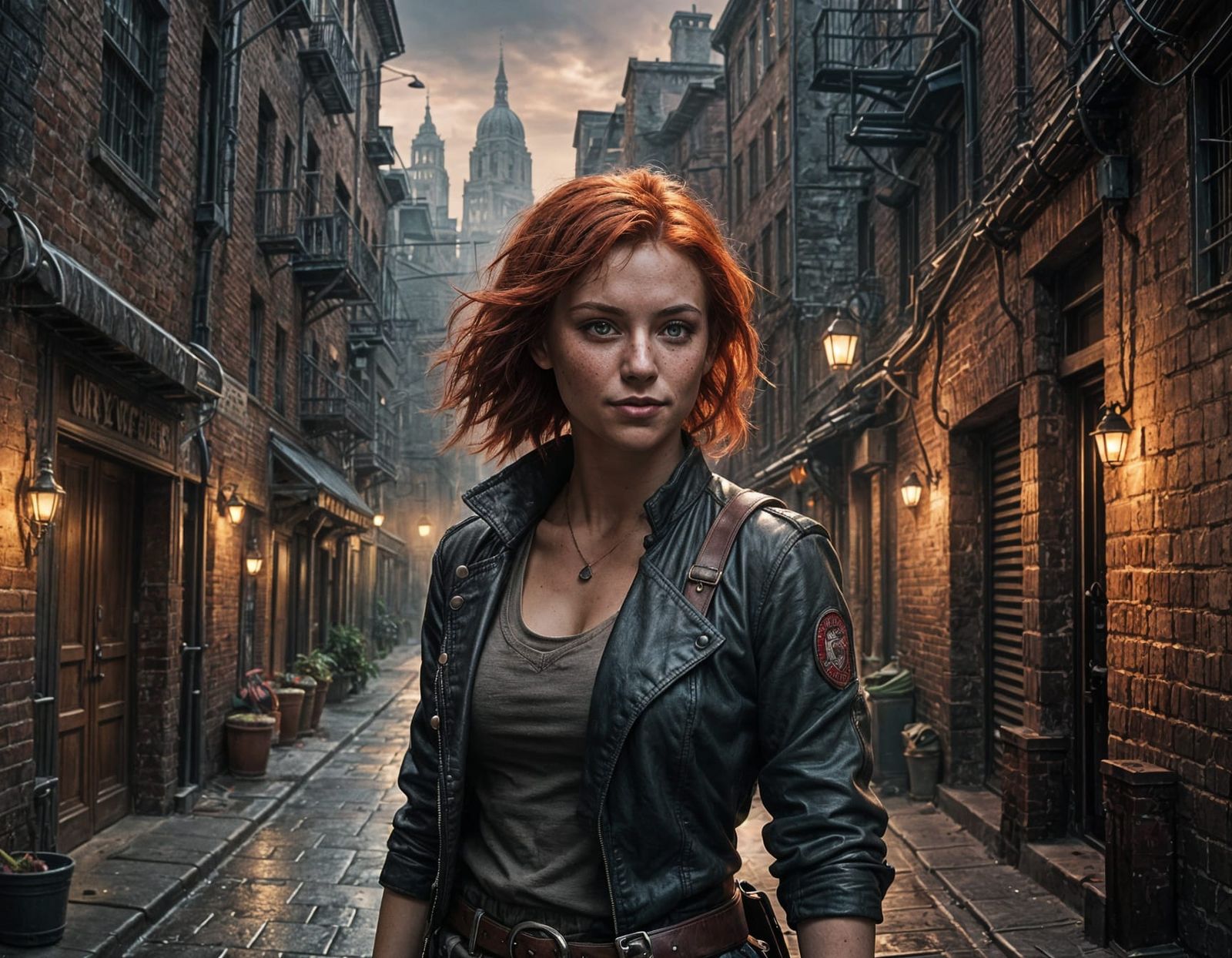 Young Fighter-Thief in a Fantastical Cityscape