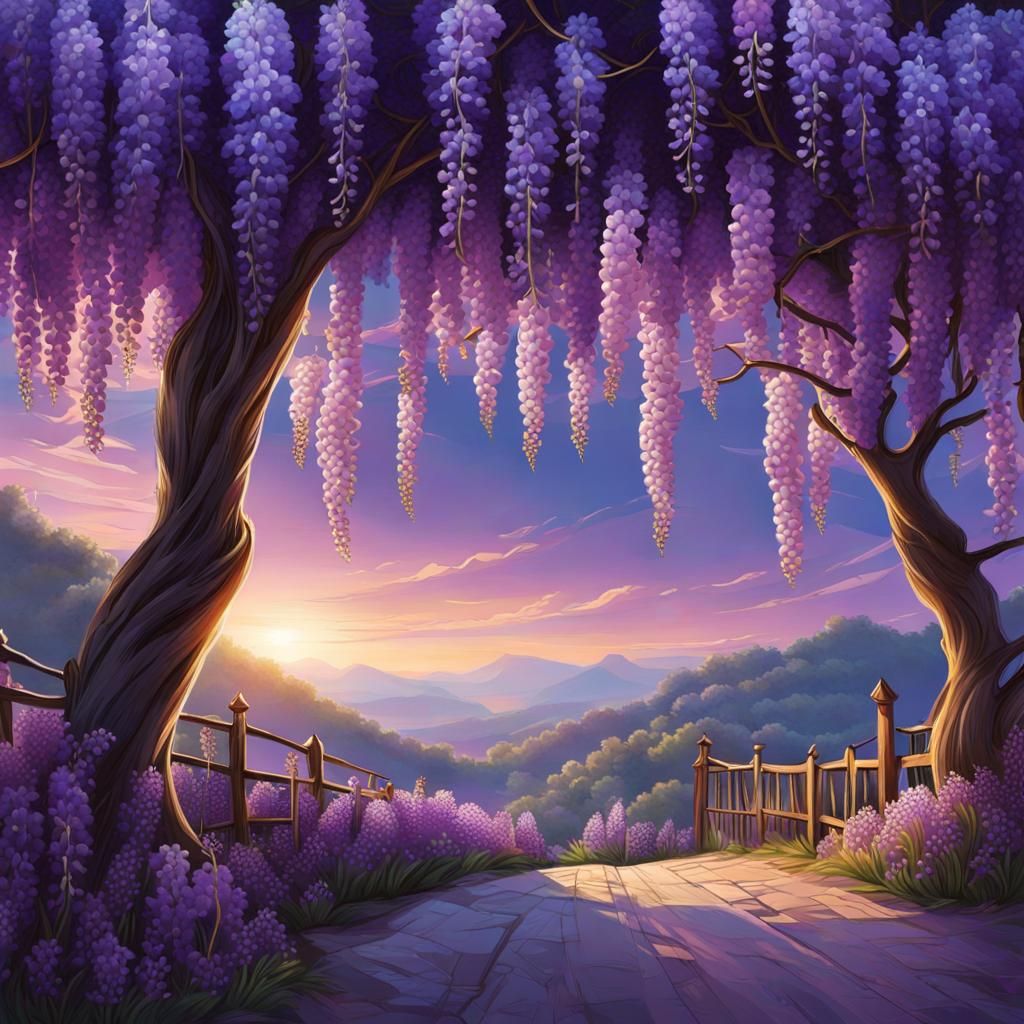 Anime-Style Fairy Singing Among Wisteria Trees