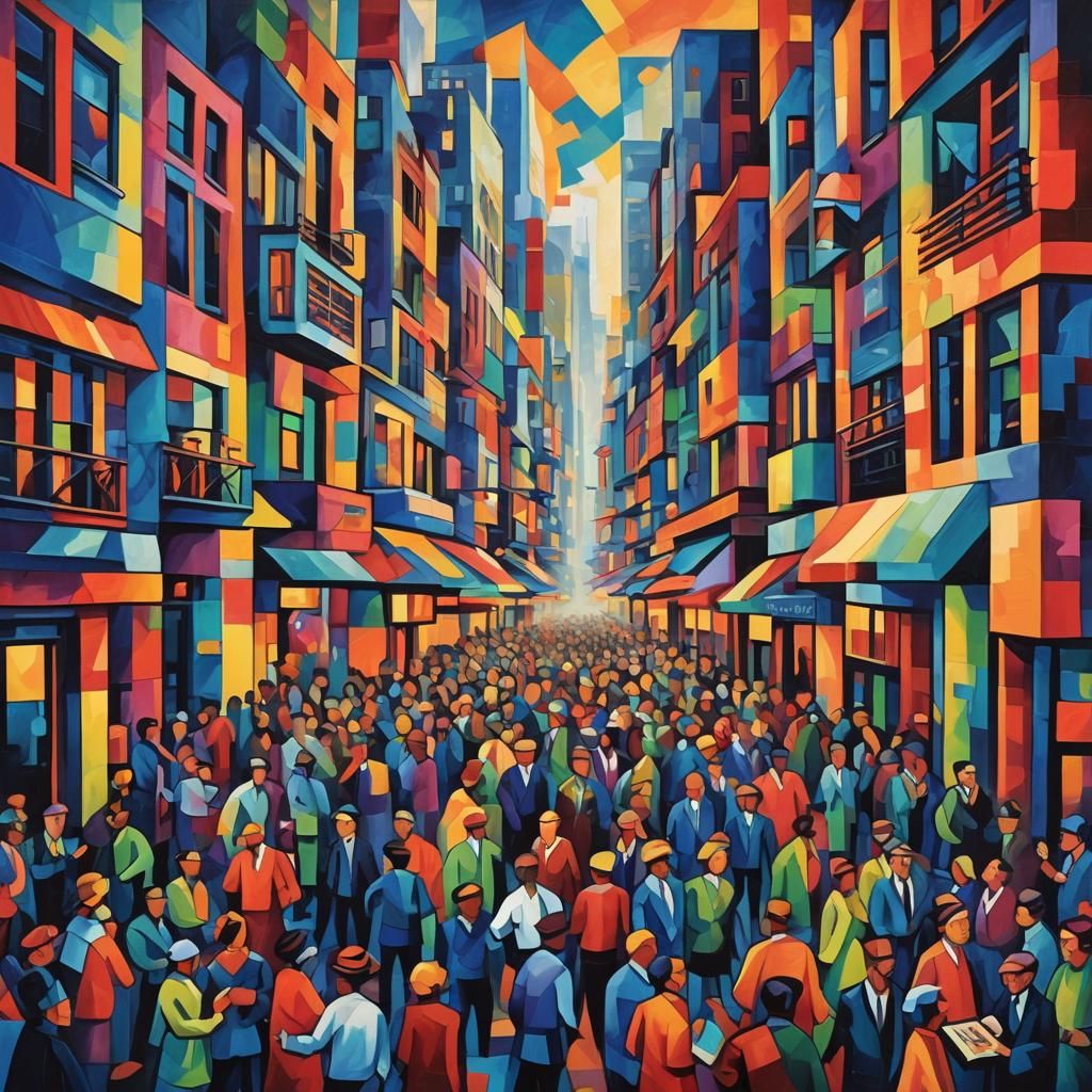 Cubist Christopher Street Celebration in Geometric Fauvism