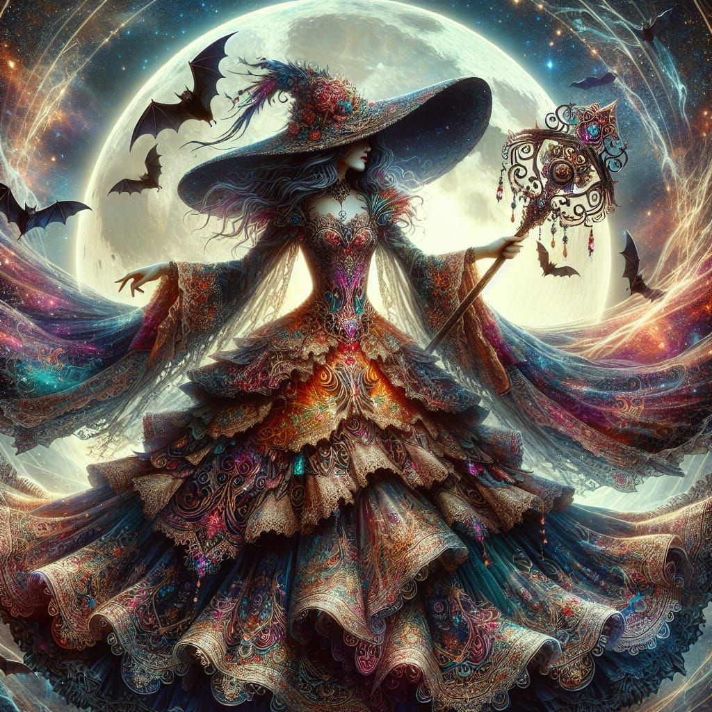 Mystical Middle-Eastern Witch Under Cosmic Moonlight