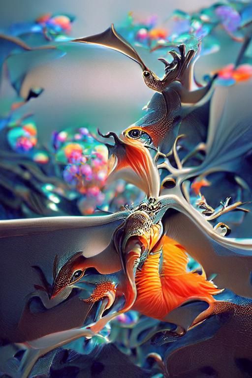 Surreal Fantasy Art in Escher Style with Neon Glow
