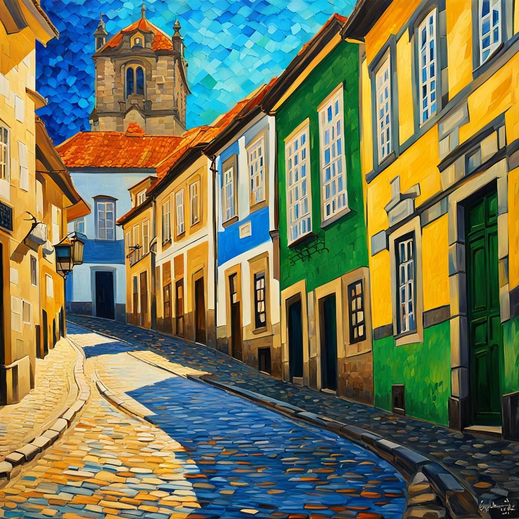Braga Streetscape in Neo-Impressionist Style