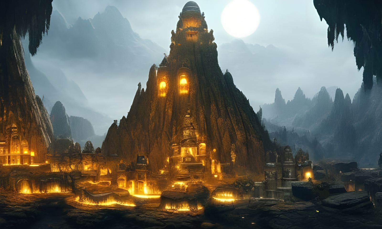 Majestic Underground Dwarven City: Epic Digital Matte Painti...