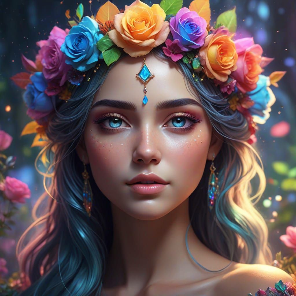 Ethereal Goddess of Nature in Vibrant Oil Painting Style