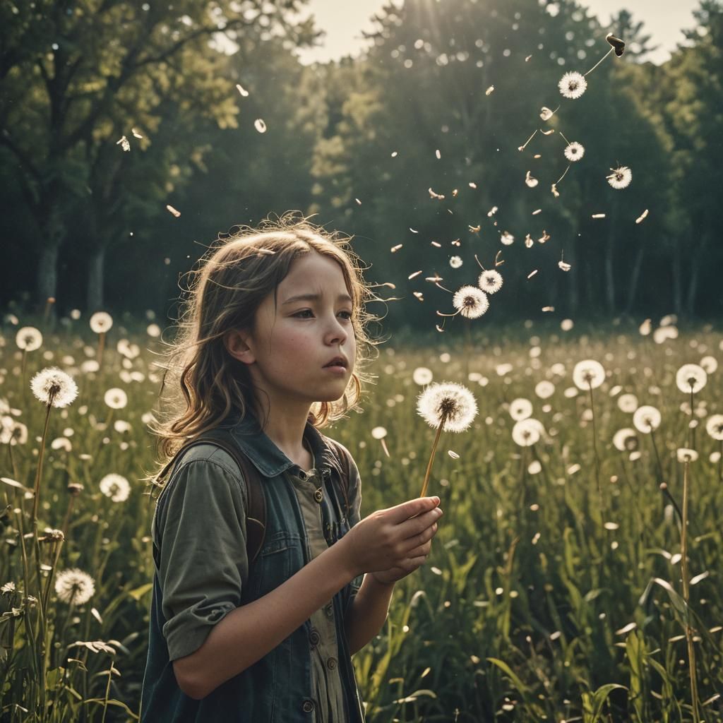 Girl with Dandelion Seeds in Anime Style