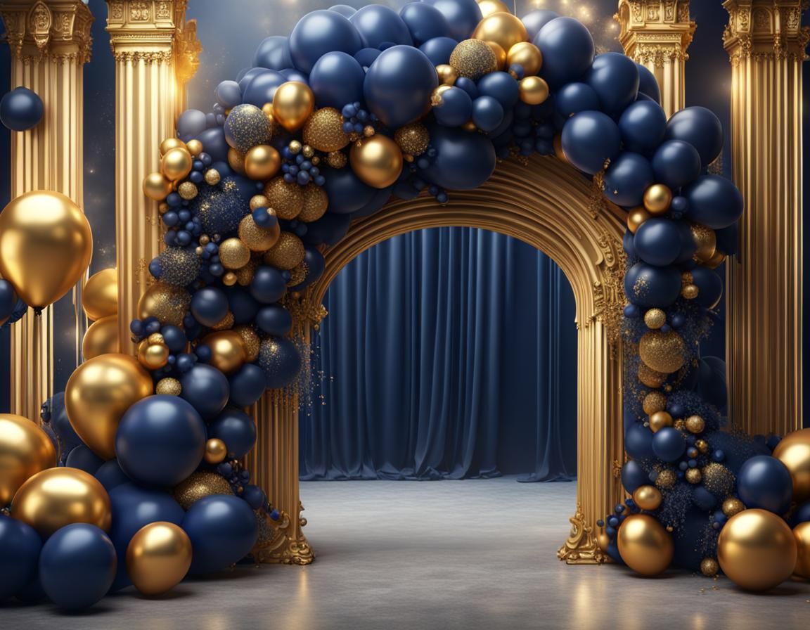 Navy Blue and Gold Balloon Arch in 3D