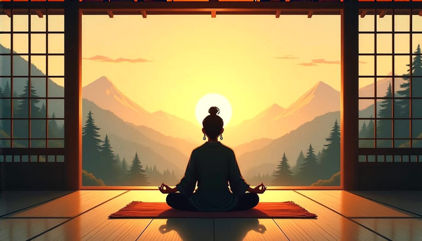 Meditative Silhouette Against Golden Sunrise