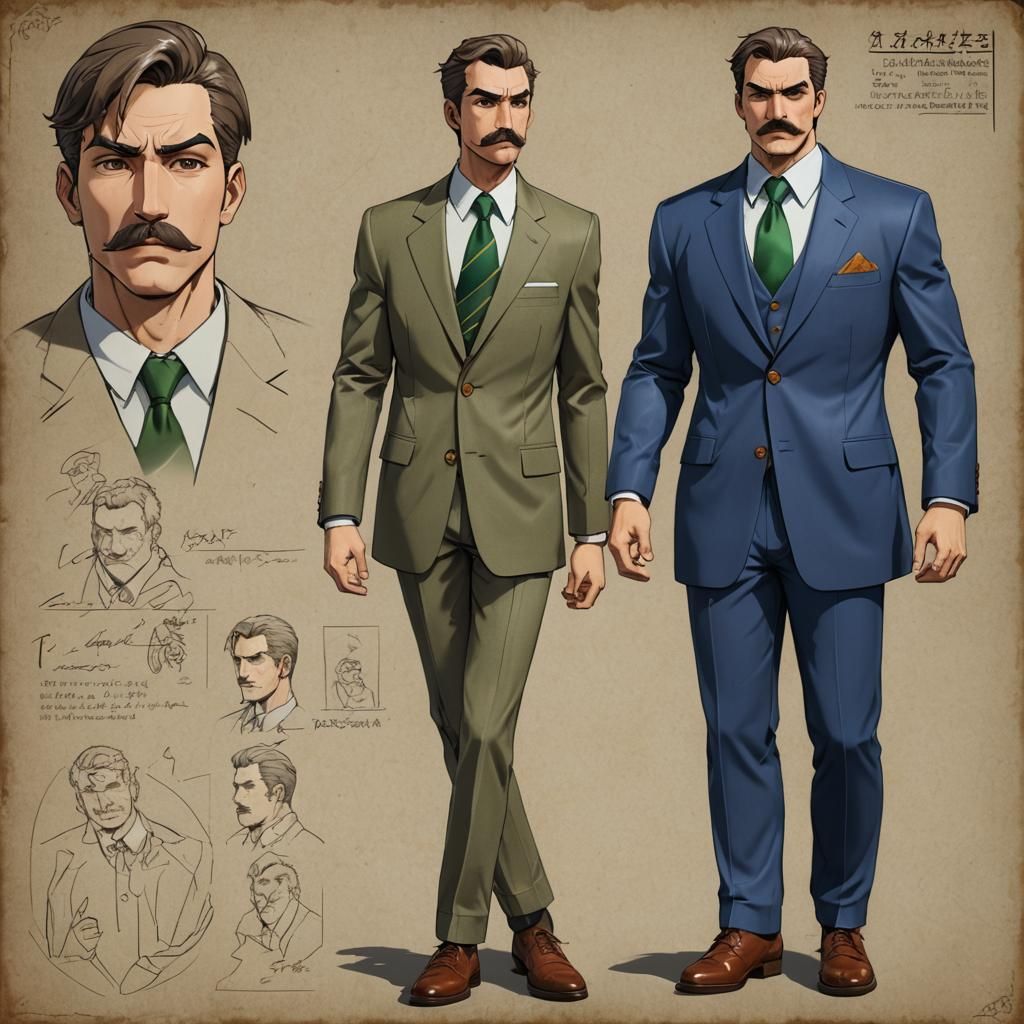 Anime Character Model Sheet: Man in Suit