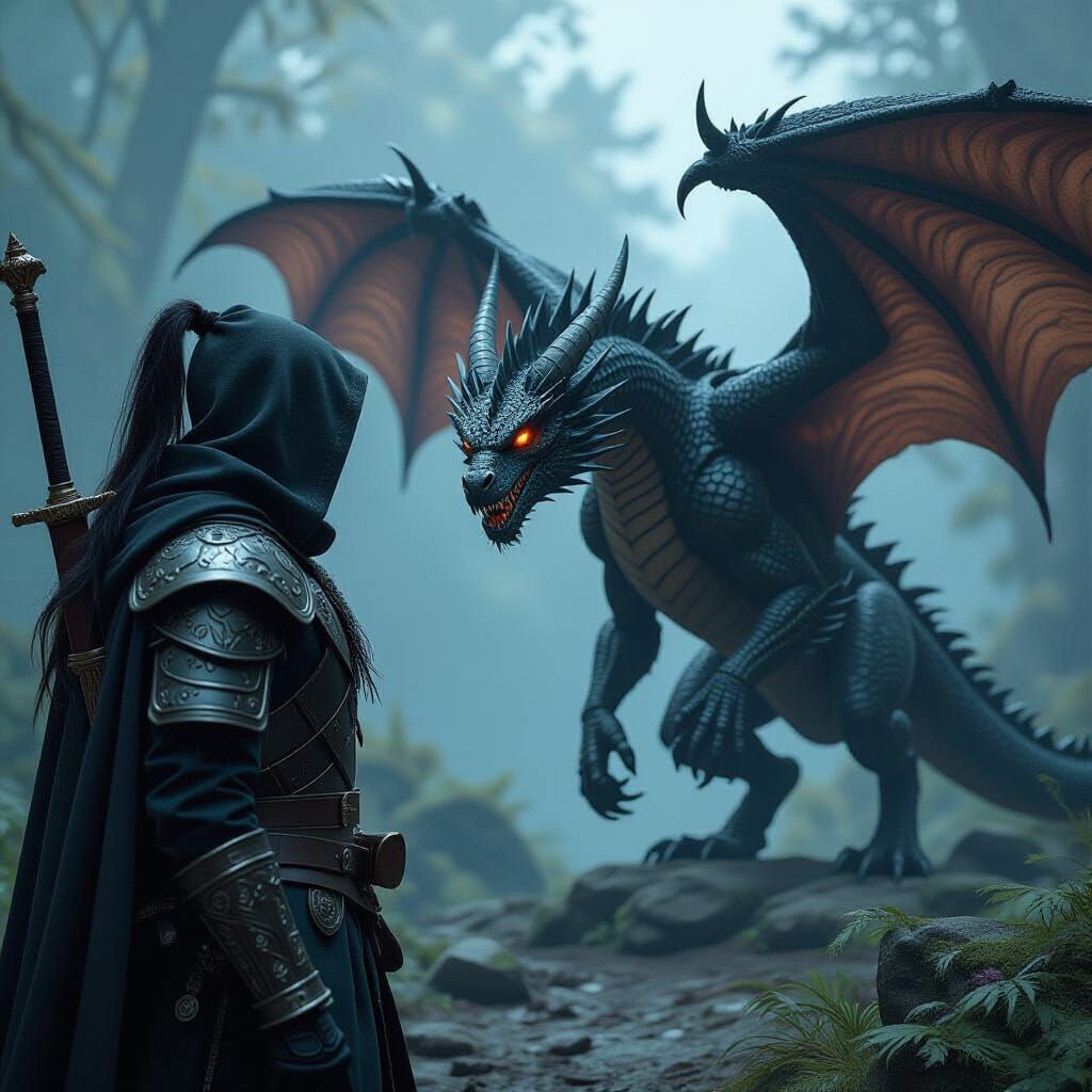 Dragon Hunter Faces Black Dragon Wings in Gritty Blender Ren...