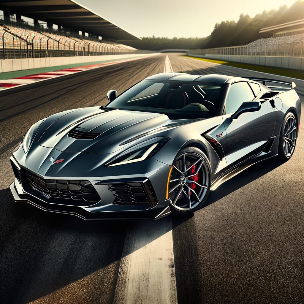 Grey Corvette Grand Sport on Racetrack