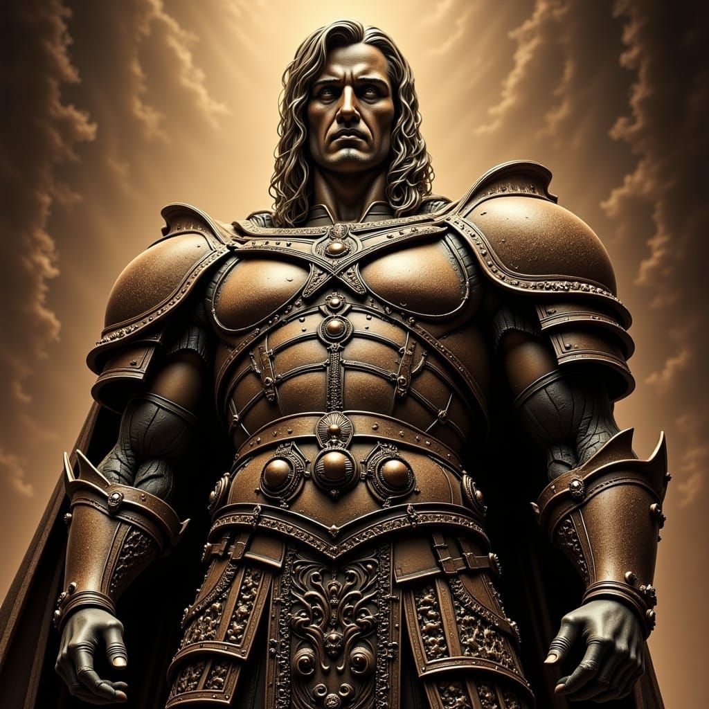 Colossal Bronze Statue in Golden Light