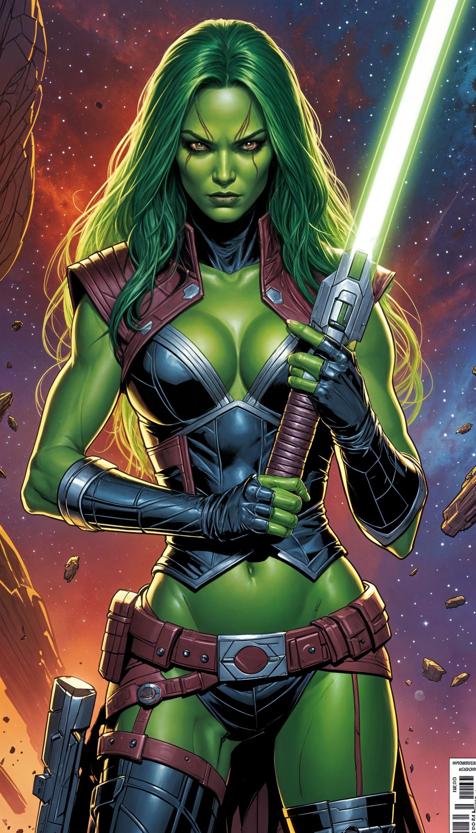 Gamora in Cyberpunk Armor, Portrayed in a Jim Lee-Inspired A...