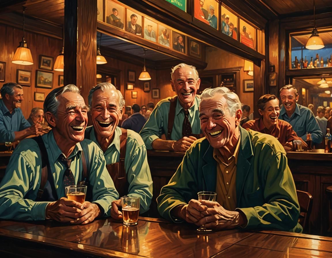 Friends Enjoying Nightlife, Golden Age Illustration