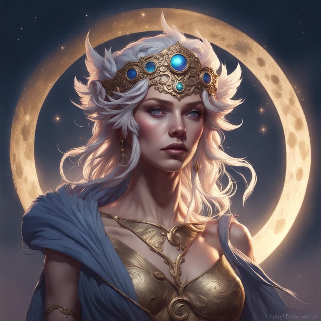 Moon Goddess Portrait in Hyperdetailed Concept Art Style