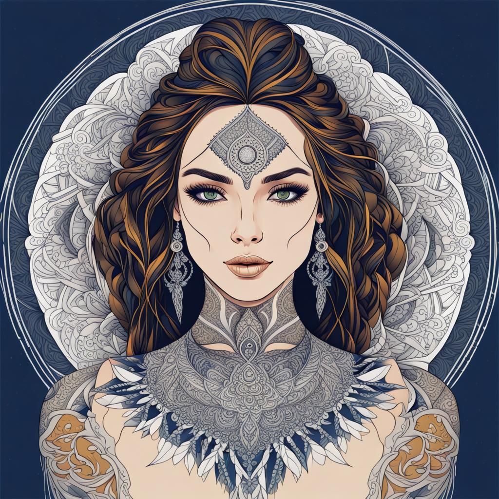 Gorgeous Tattooed Bride Portrait in Flat Matte Style