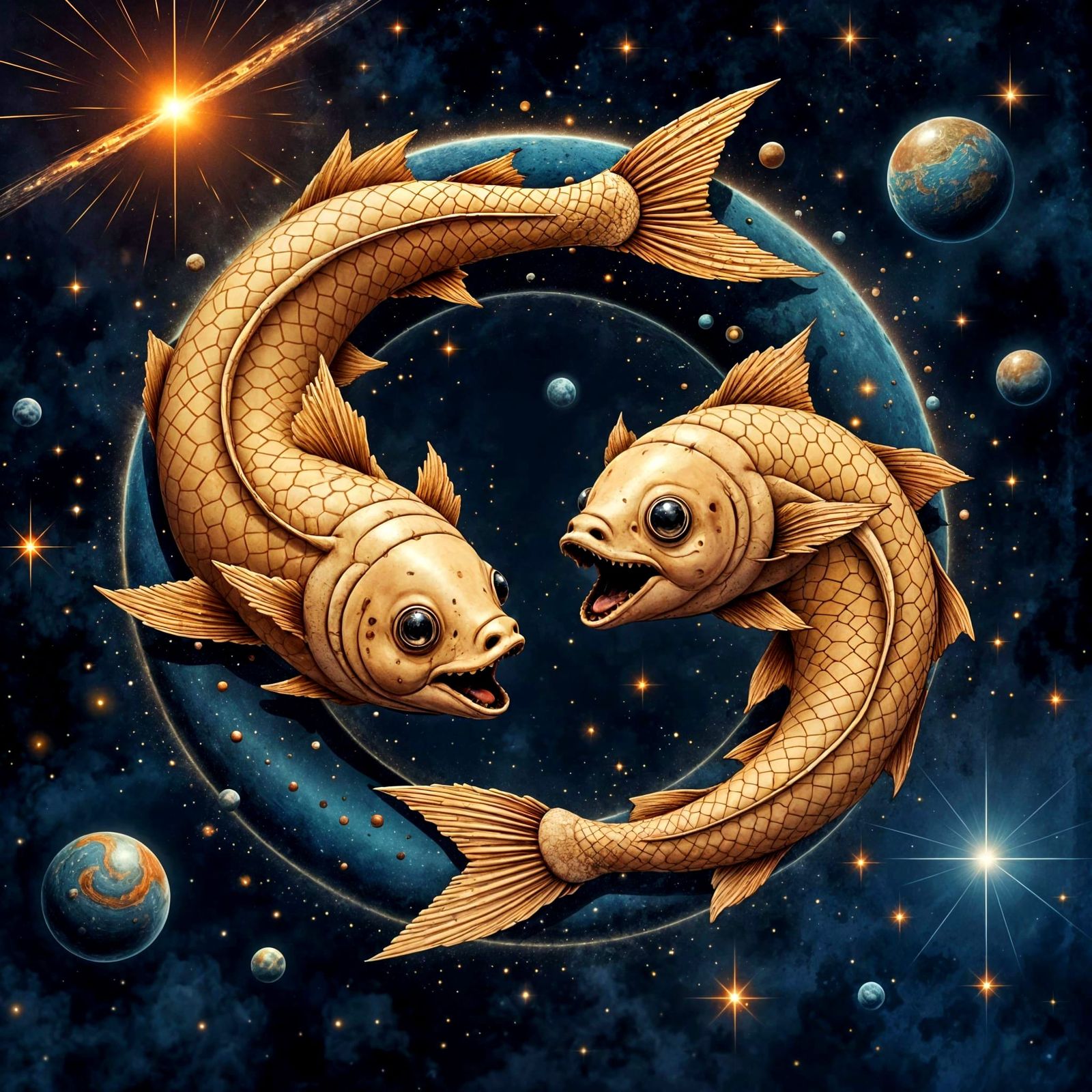 Surreal Pisces Nebula with Cosmic Stitch and Bioluminescence