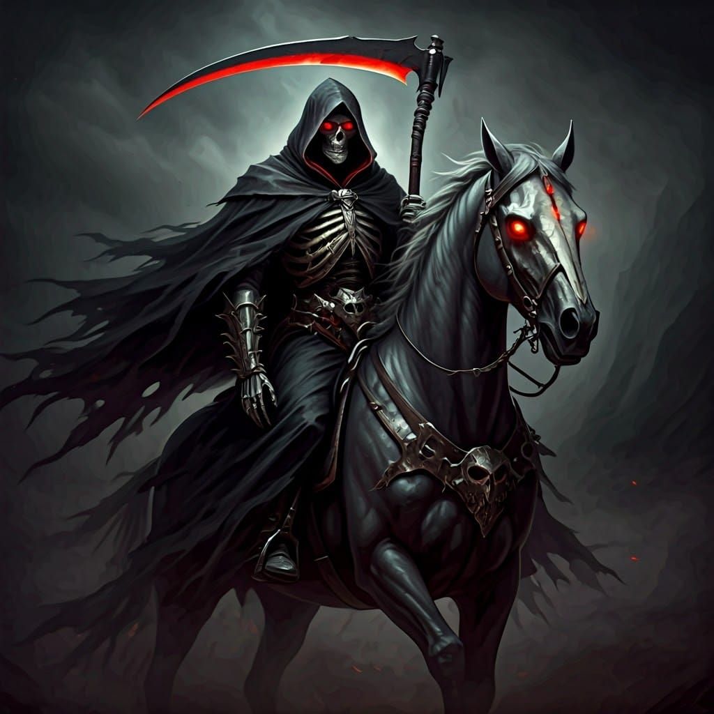Grim Reaper on Skeletal Horse in Gothic Style