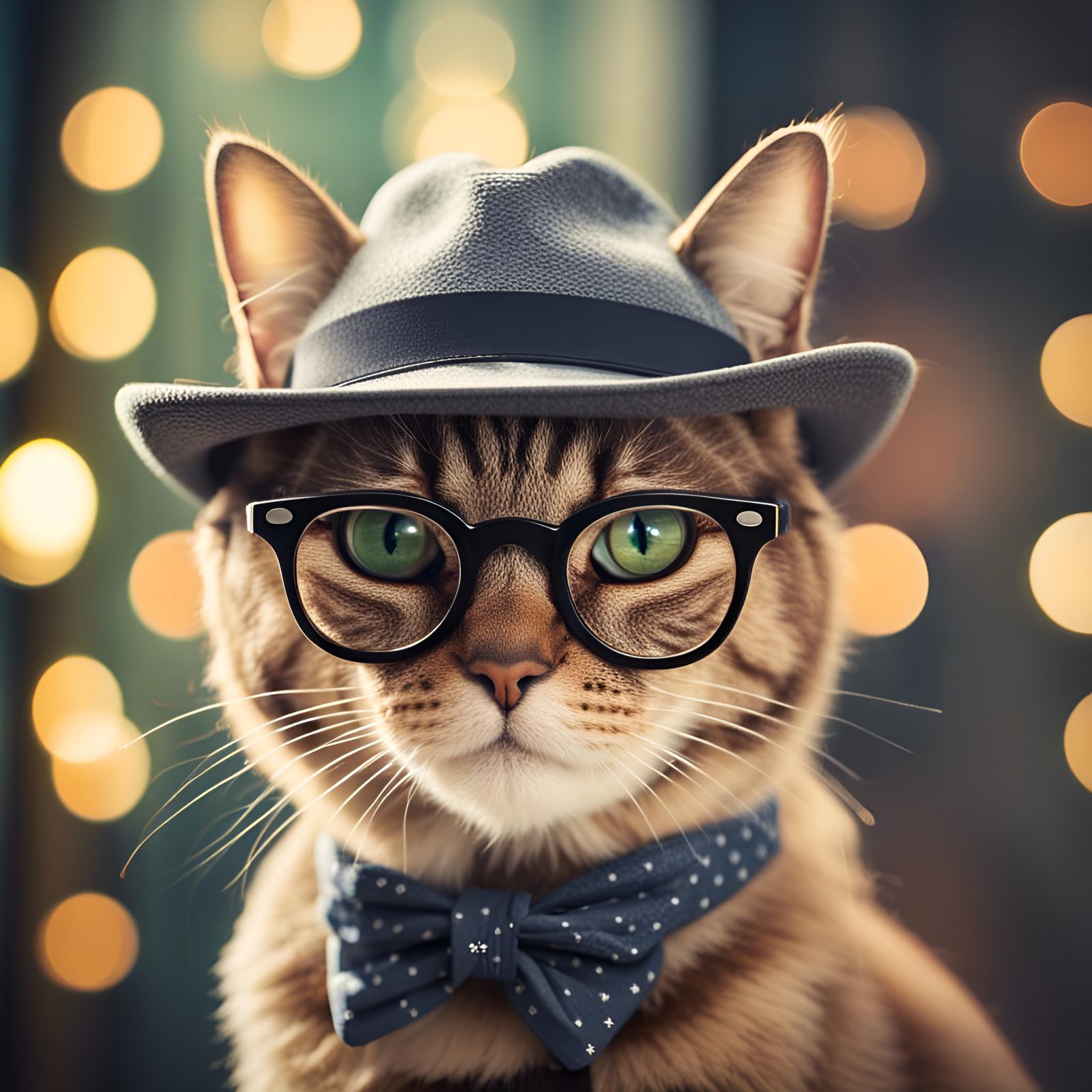 Hipster Cat Portrait with Bokeh