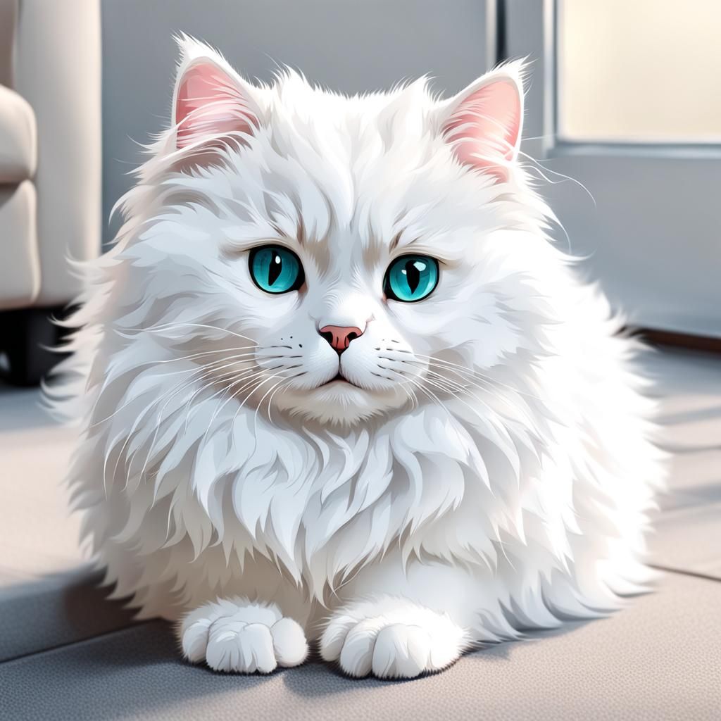 Adorable Fluffy White Cat Portrait