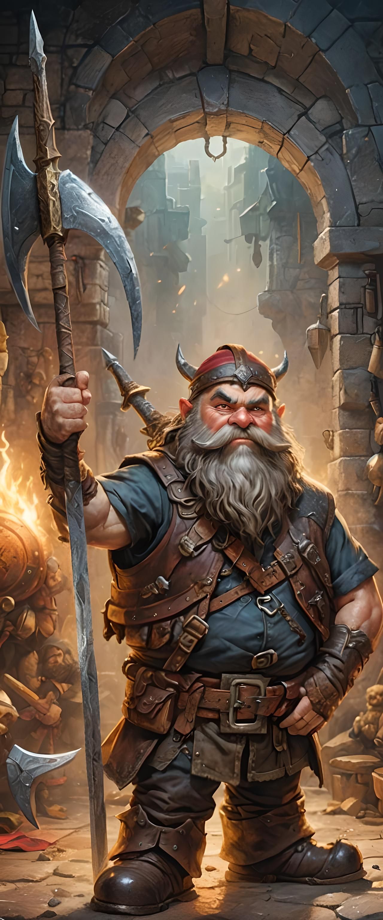 Muscular Dwarf Guard in 3D Digital Art Style