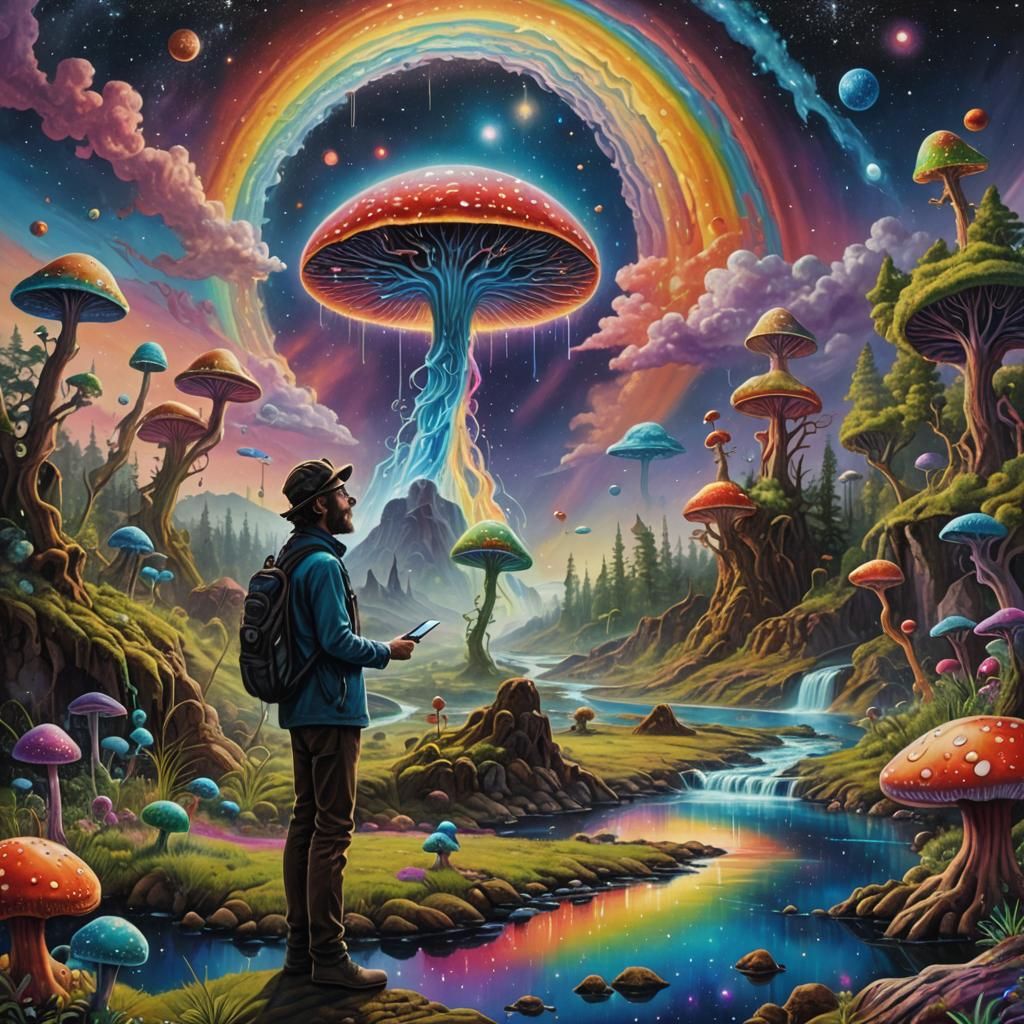 Psychedelic Mushroom Planet: Alien Encounter in Alex Grey St...