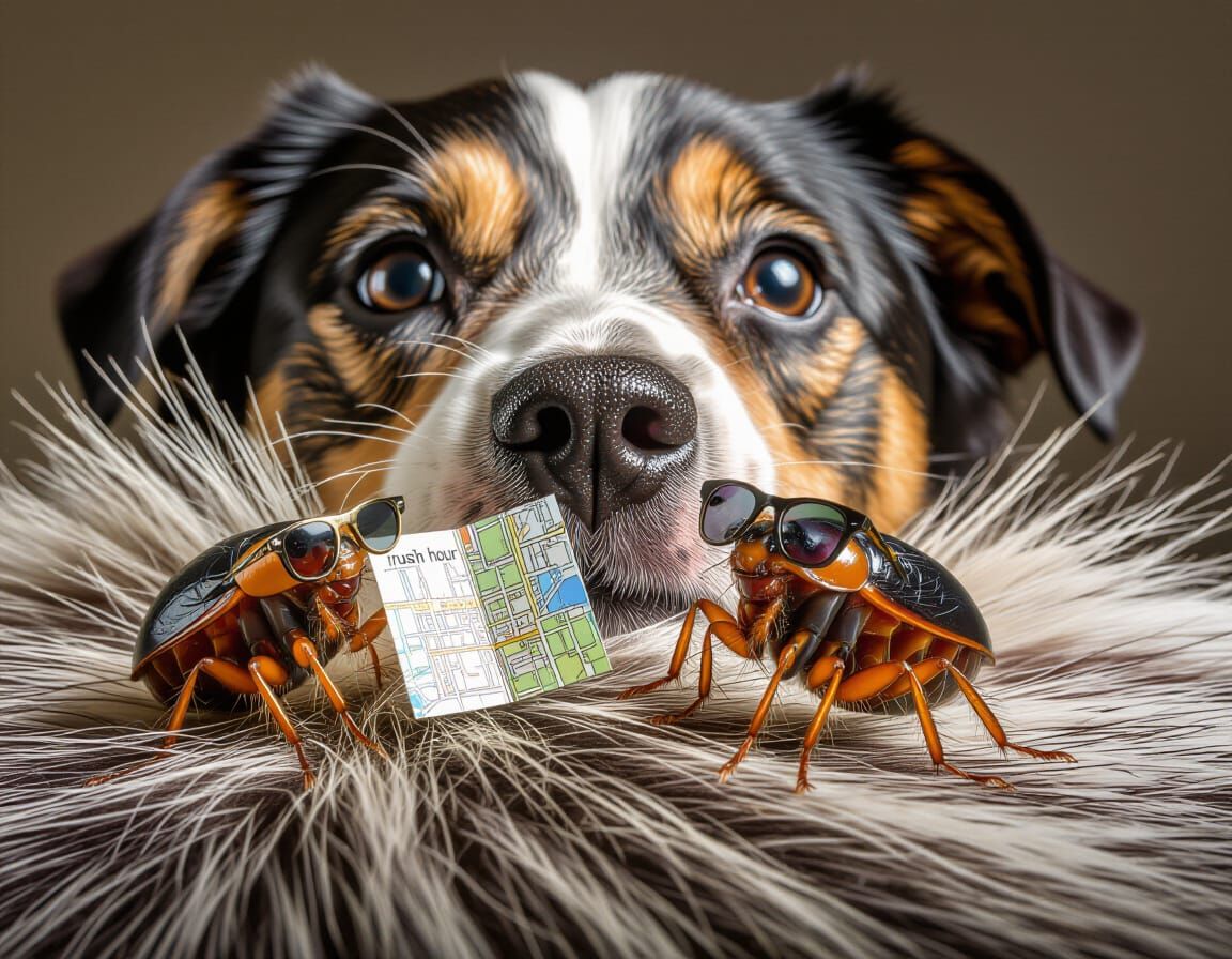 Fleas Explore Dog Fur in Macro Photo