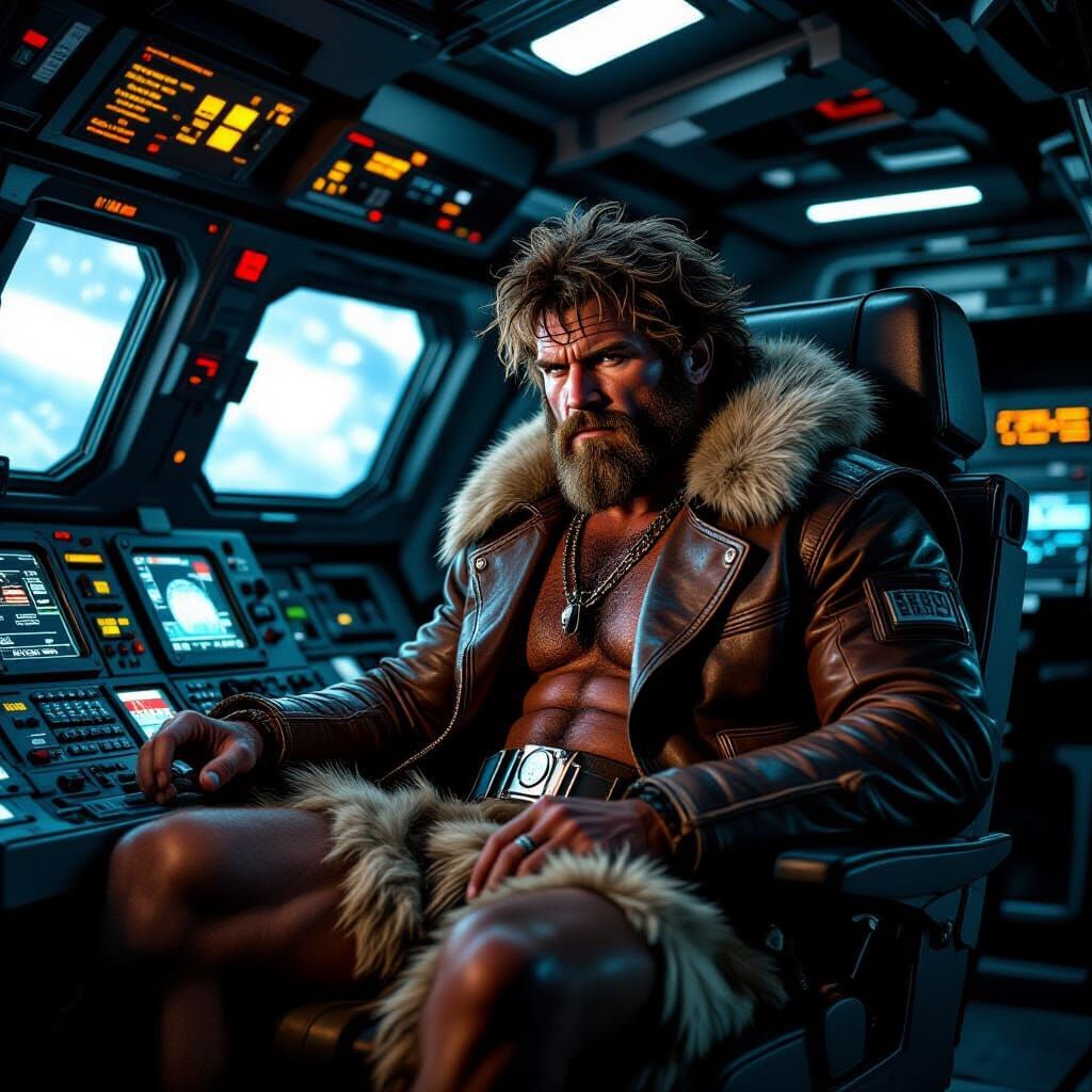 Caveman Pilot in Space Shuttle Cockpit, Blade Runner Style