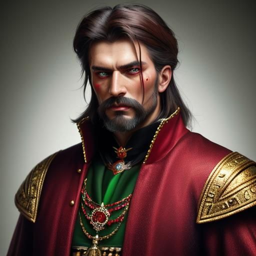 Slavic Cossack Portrait in Psychedelic Oil Painting Style