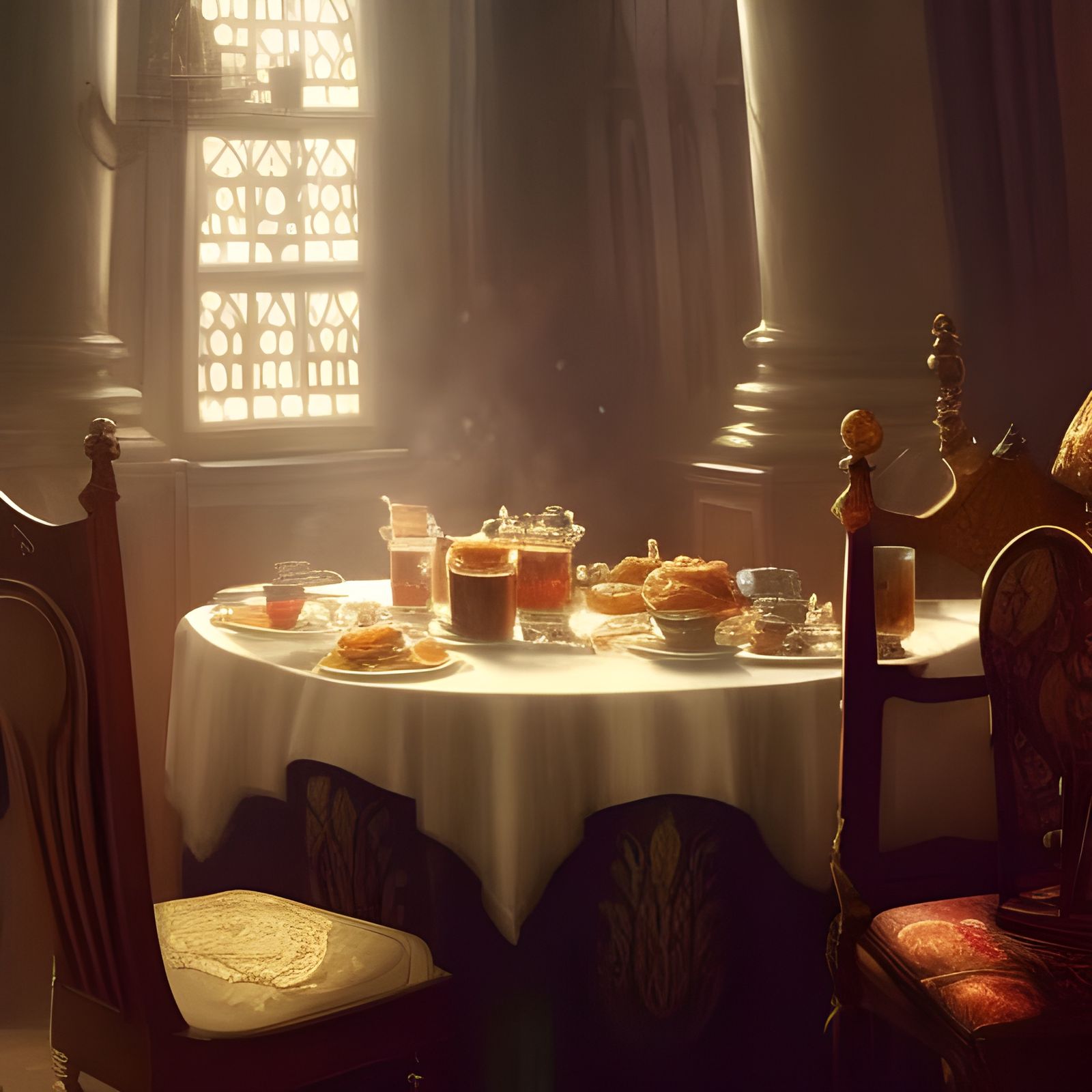 Grand English Breakfast in Castle, Hyperdetailed Art
