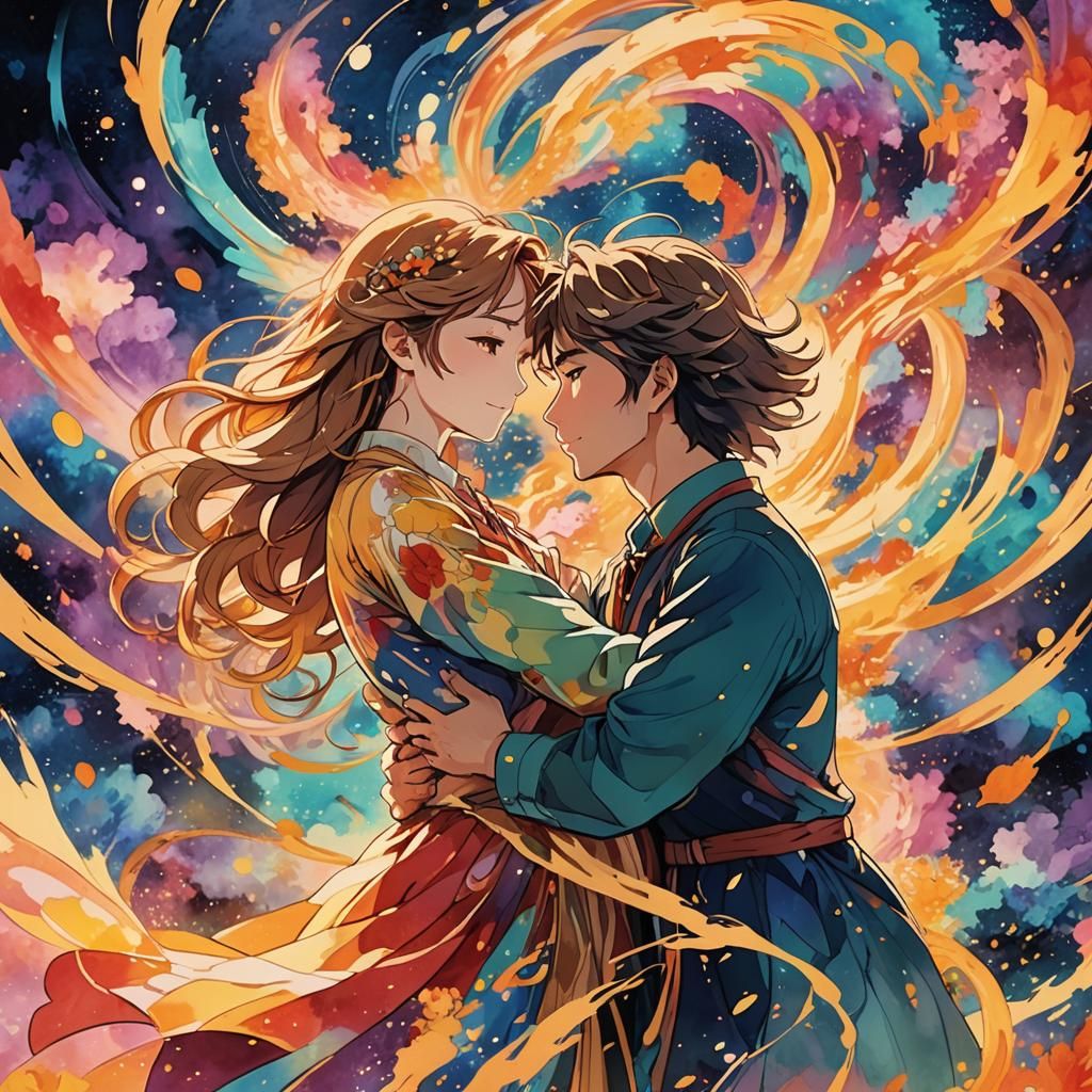 Emotional Anime Art: Parents Embrace in Vibrant Life