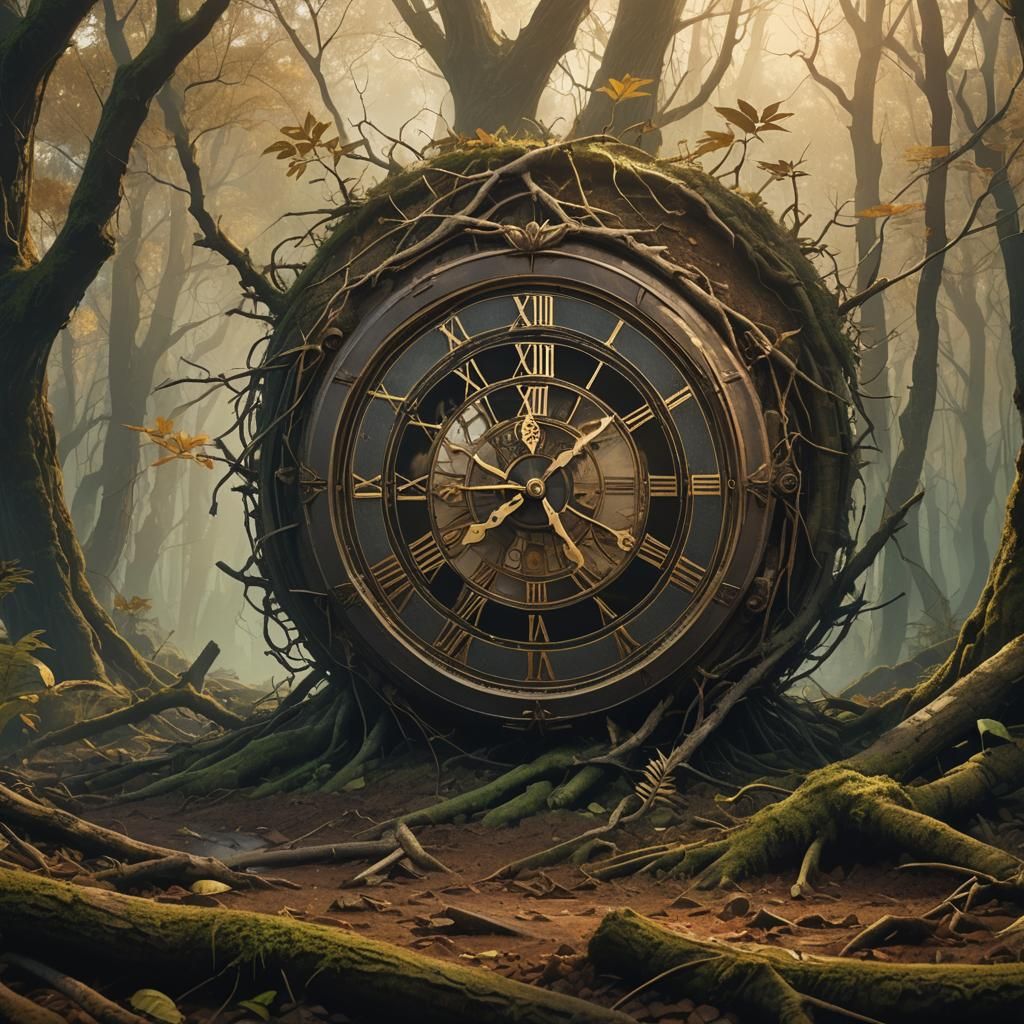 Dirt Clock in Mystical Forest, Fantasy Concept Art