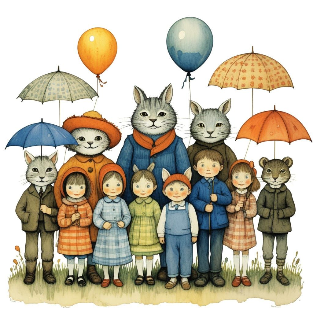 Whimsical Family Portrait in Golden Age Style