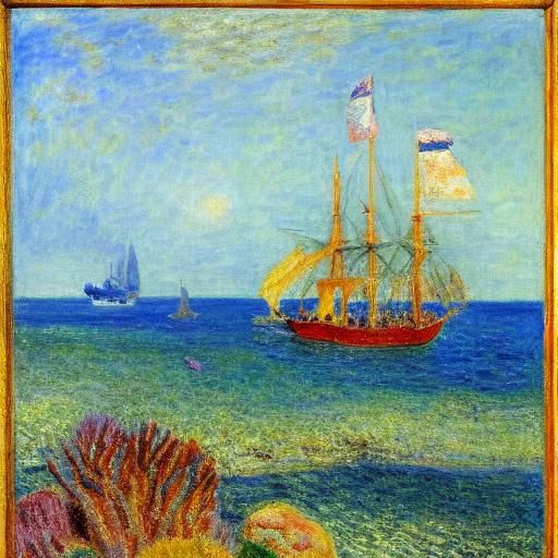 Sea Mice Discover Coral Reef in Impressionist Style