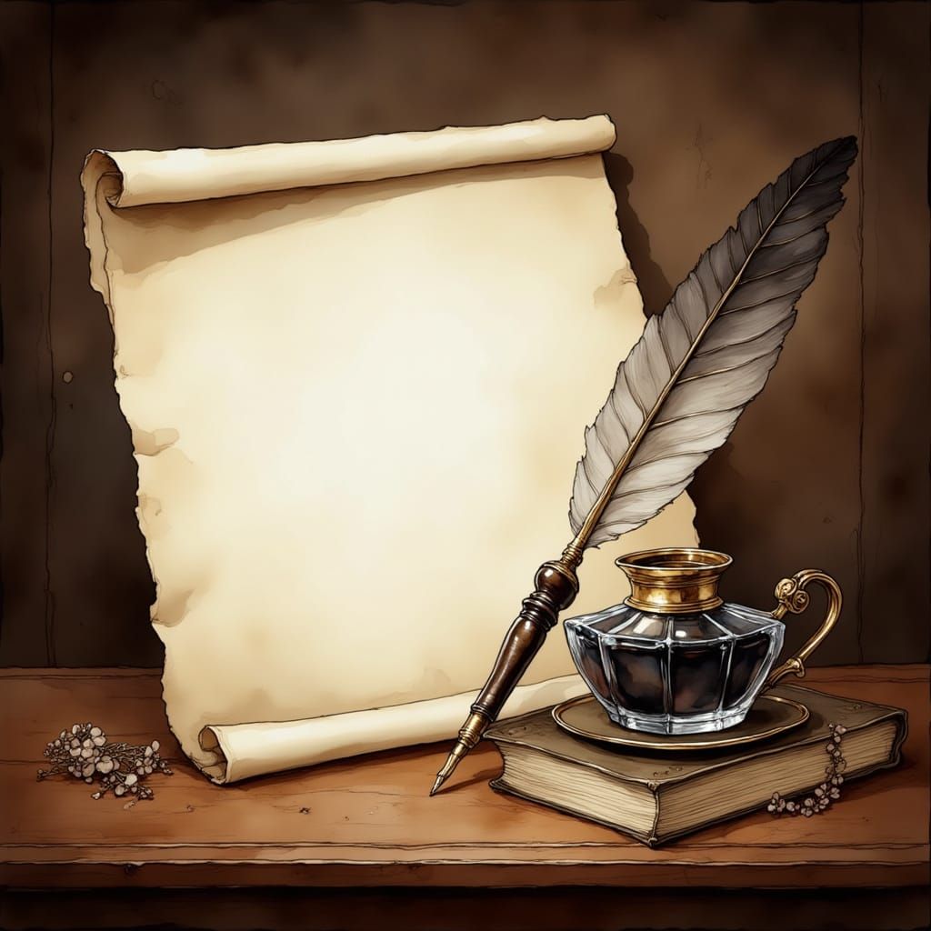 Antique Letter with Quill and Ink Illustration