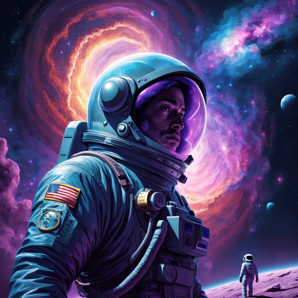 Astronaut Adrift in Nebula, Classic Sci-Fi Art