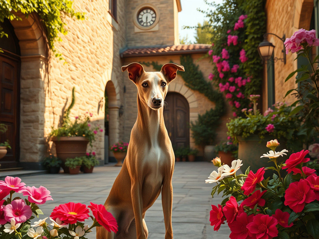 Italian Whippet in Sun-Drenched Villa Courtyard