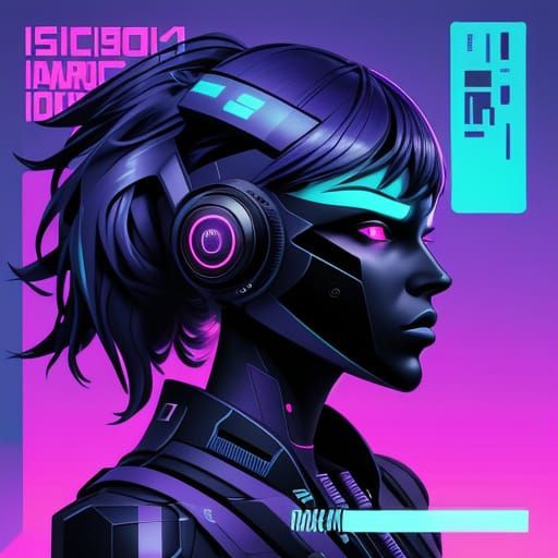 Futuristic Digital Art with Neon Pink Glow and Glitch Effect