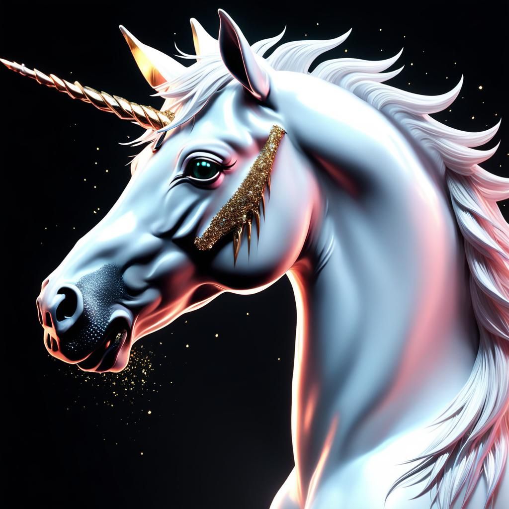 Radiant White Unicorn with Glitter Wings in 3D