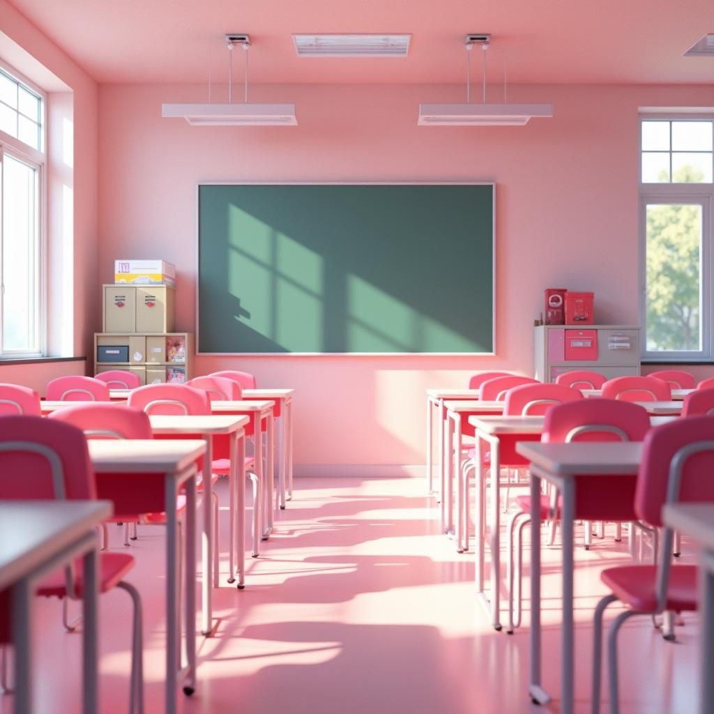Pastel Pink Classroom in Hyper-Real 3D Art