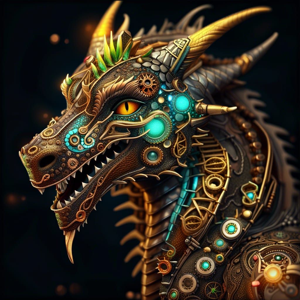 Steampunk Dragon Portrait in Digital Art Style