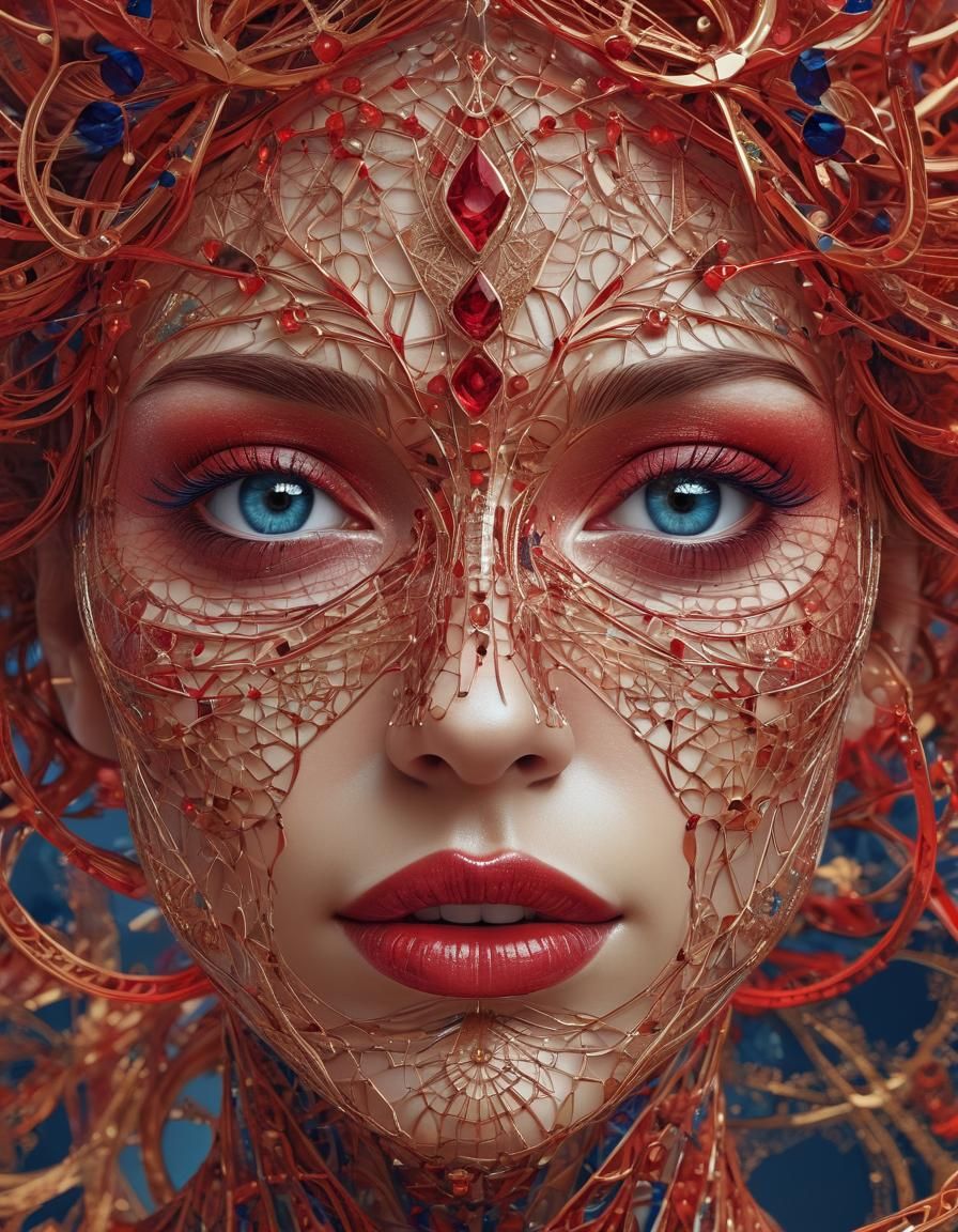 Intricate Fractal Portrait of a Red Woman